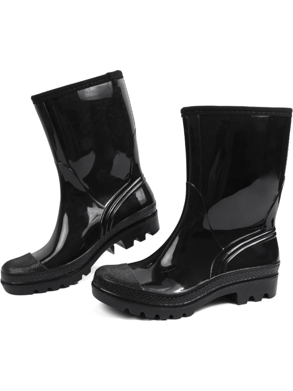 Women's Black Wide Calf Waterproof Rubber Garden Cushioned Insole Rain Boots